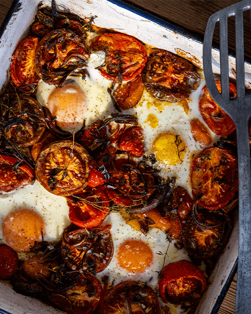 Stonegate Estate | Organic eggs | Baked eggs, tomatoes and chilli