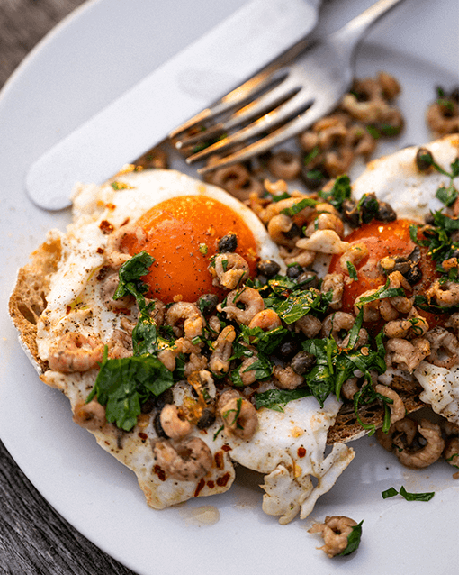 Stonegate Estate | Organic eggs | Fried brown shrimp | Recipes