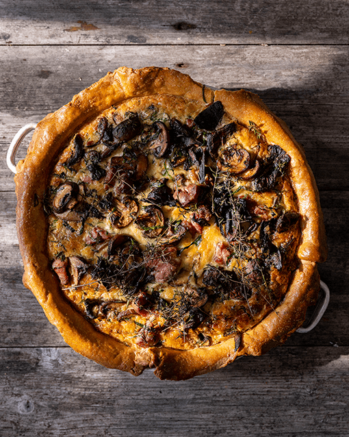 Stonegate Estate | Organic eggs | Mushroom, bacon and thyme tart