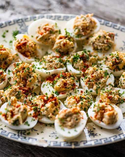 Devilled eggs with crab and chilli - Stonegate Estate