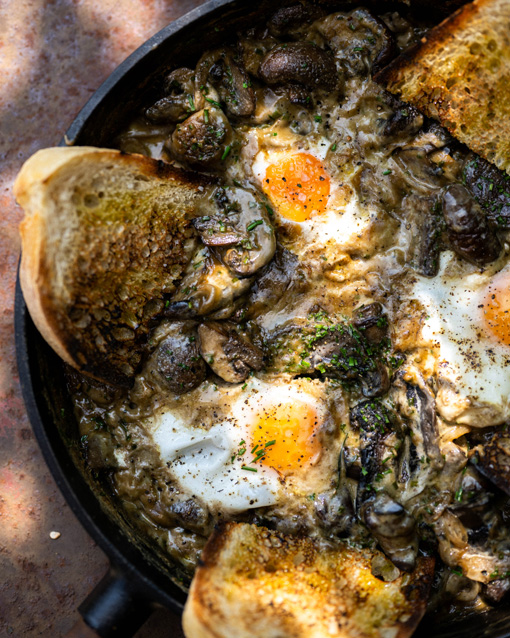 Autumn Mushroom Shakshuka with Eggs and Cream
