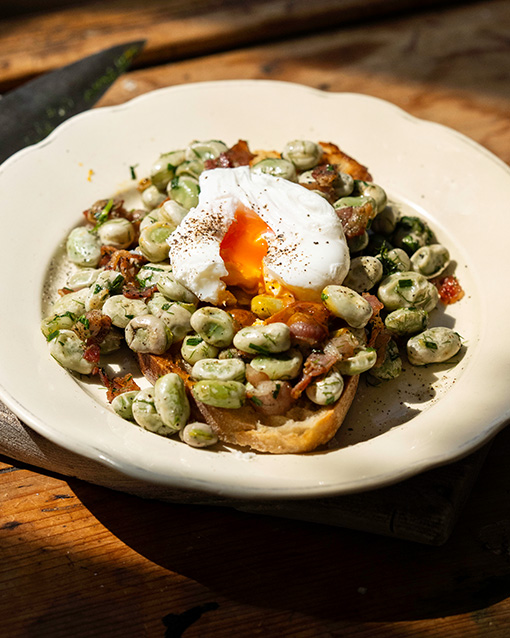 Sautéed Broad Beans with a Poached Egg