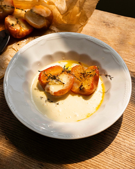 Thyme baked apples with homemade custard