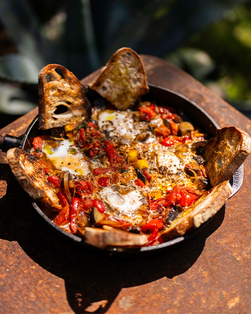 Gill Meller's Ratatouille Baked Eggs with Grilled Toasts