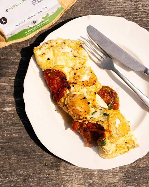 Speedy omelette with tomato and goats cheese